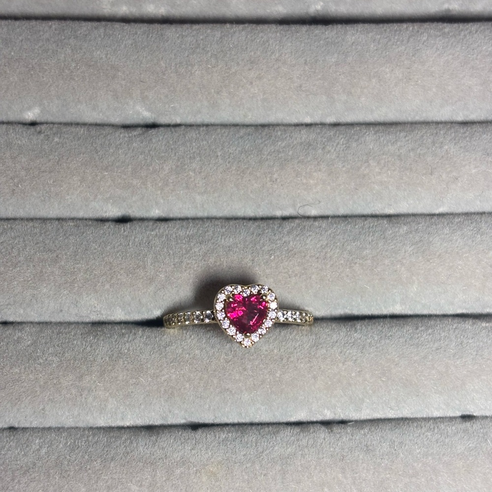 Pandora Red Heart Gold Ring Size 6